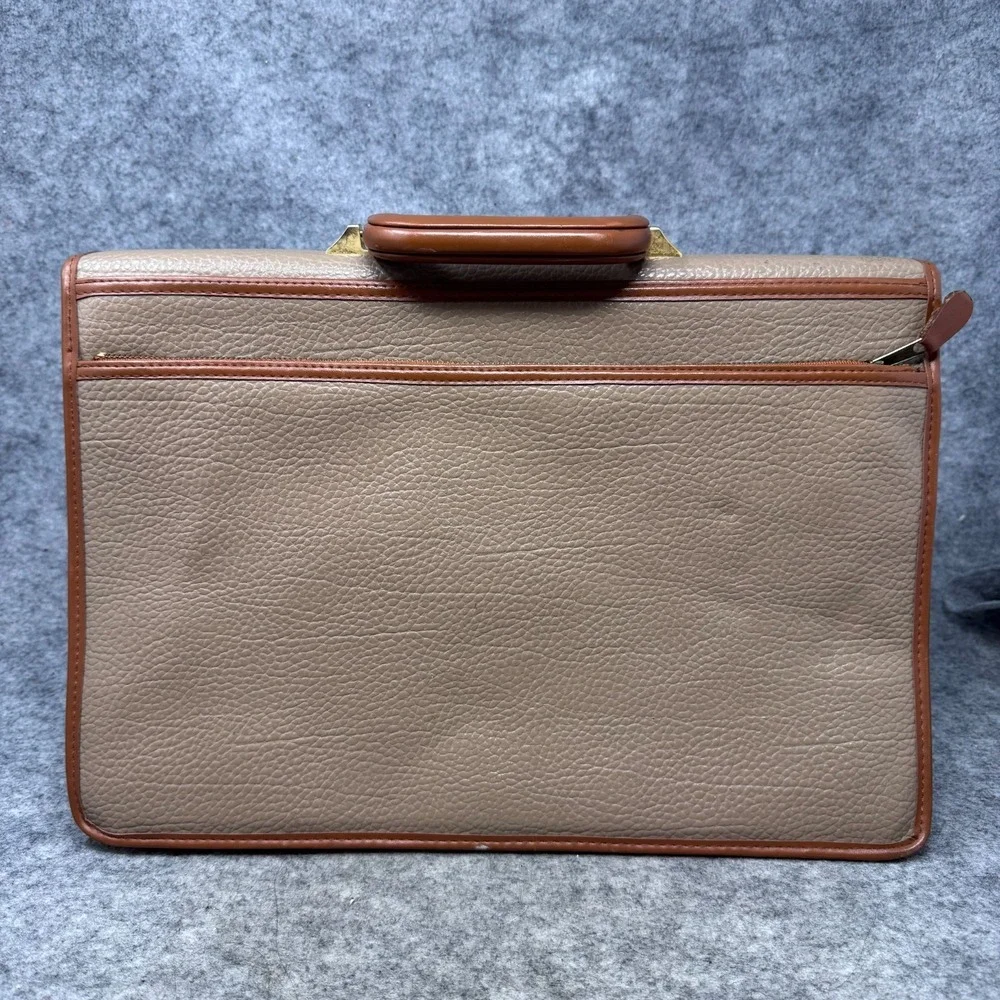 Vtg Dooney & Bourke leather Laptop Briefcase Messenger USA Beige Brown School